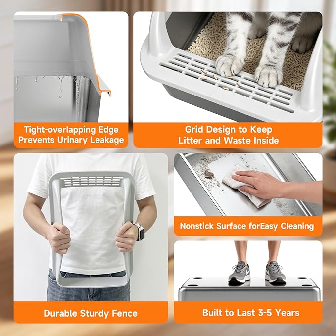 Stainless Steel High Sides Cat Litter Box - Image 7