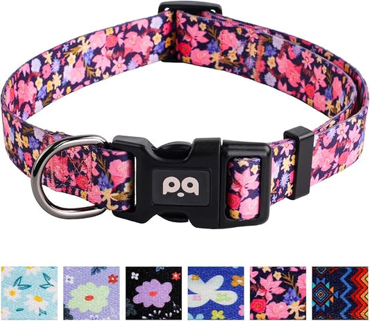 QQPETS Adjustable Soft Dog Collar: Print Flower Pink Multicolor Cute Patterns by QQPETS