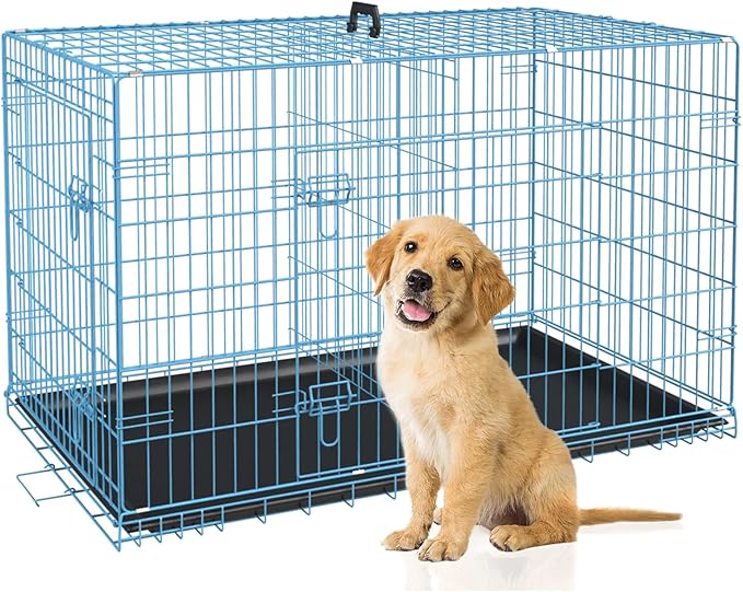 BestPet | Dog Crate | 30" | Blue | Foldable Metal Kennel by BestPet