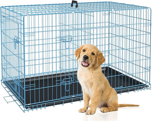 BestPet | Dog Crate | 30" | Blue | Foldable Metal Kennel by BestPet