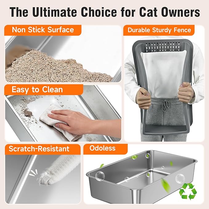 2PACK Stainless Steel Litter Boxes, Extra Large XL Odor Free Metal Litter Box - Image 5