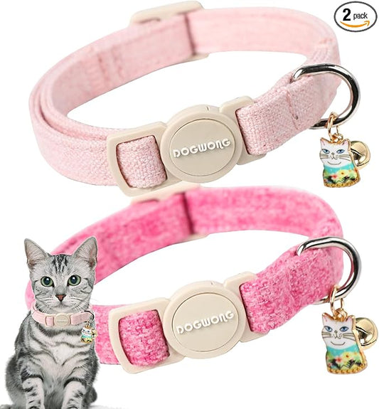 Cat Collar, 2 Pack Pink Cat Collars Breakaway by DOGWONG