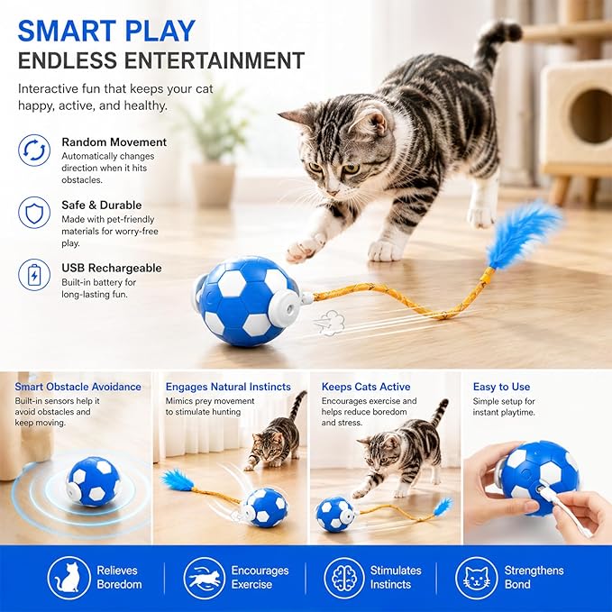 Interactive Cat Toys with Feather Tail, 3 in 1 Automatic Moving Cat Ball - Image 6