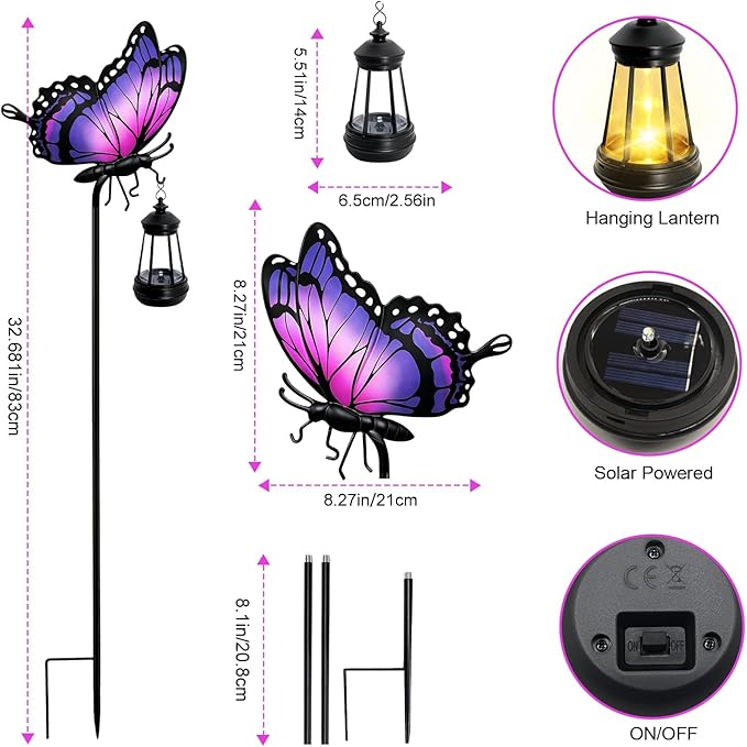Solar Butterfly Garden Lights Outdoor, Waterproof Metal Stake Light - Image 6