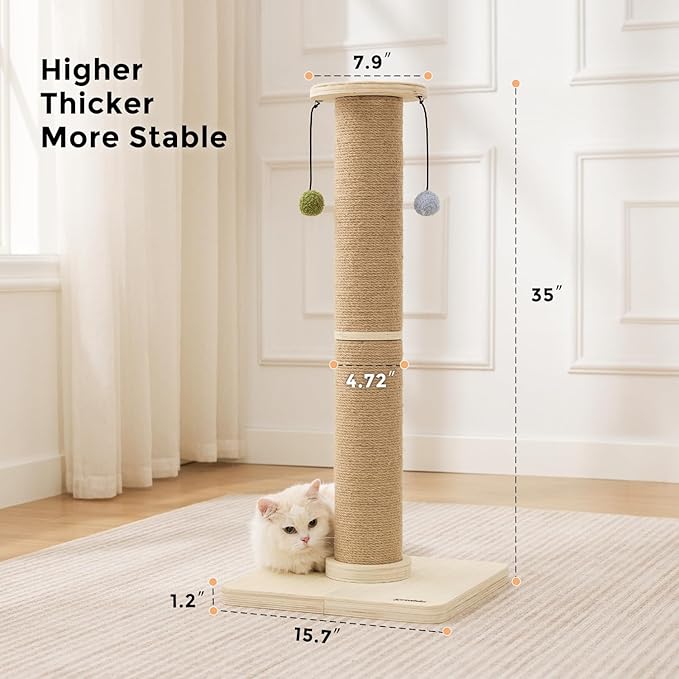 ZOMISIA 35'' Tall Cat Scratching Post, 4.7'' Large Scratch Post - Image 4