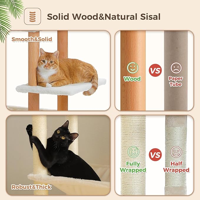 PAWZ Road Large Cat Tree, 73 Inches Tall Wooden Cat Tower - Image 5