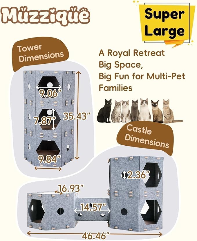 Large Cat Tunnel House Bed for Indoor Cats, w/Hair Brush, DIY Expandable - Image 8