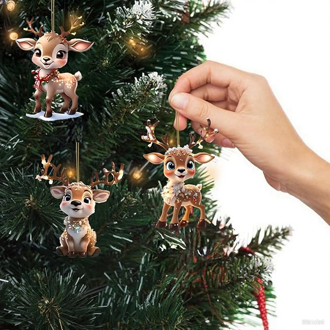 9 Pcs Christmas Ornaments Cute Reindeer Xmas Tree Decorations Acrylic Winter - Image 5