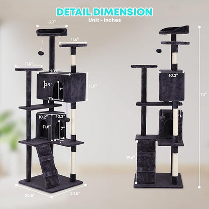 FDW | 70" Cat Tree Tower | Ashy | Multi-Level Indoor Activity Center - Image 7