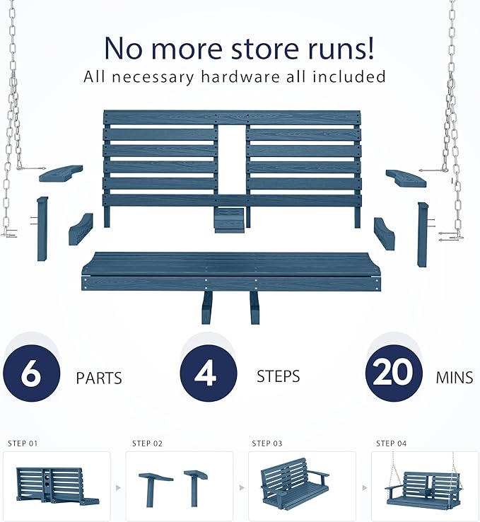 KINGYES Outdoor Hanging Porch Swing Set of 4, 2 Seat Patio Swing Recliner - Image 5