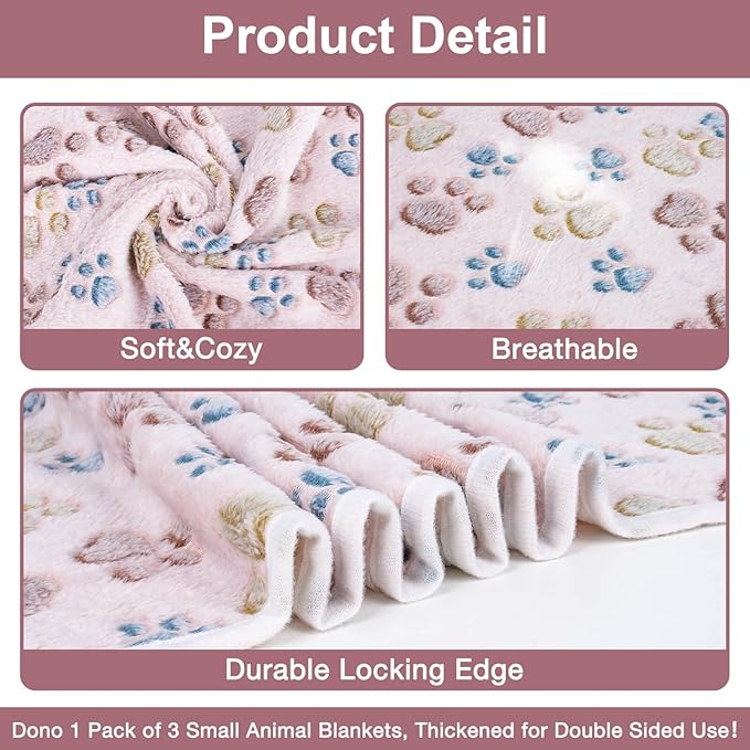 Dono 1 Pack 3 Dog Blankets for Small Dogs, Soft Fluffy Paw Print Pattern Fleece - Image 4