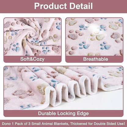Dono 1 Pack 3 Dog Blankets for Small Dogs, Soft Fluffy Paw Print Pattern Fleece - Image 4