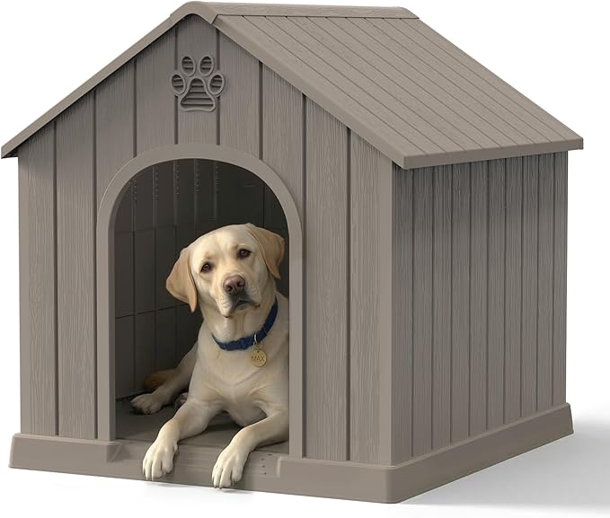 Dog House Outdoor Weatherproof，Waterproof Resin Outside Dog House by GYMHILL