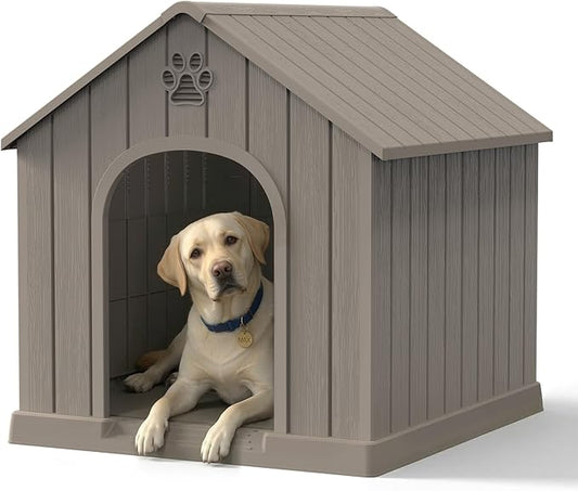 Dog House Outdoor Weatherproof，Waterproof Resin Outside Dog House by GYMHILL