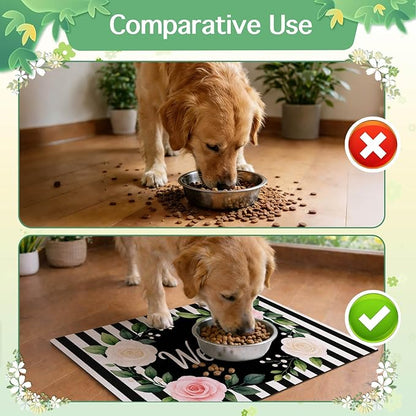 HOMETITUTE Pet Feeding Mat Black White Stripe Pattern 20" x 12", Welcome Sign - Image 8