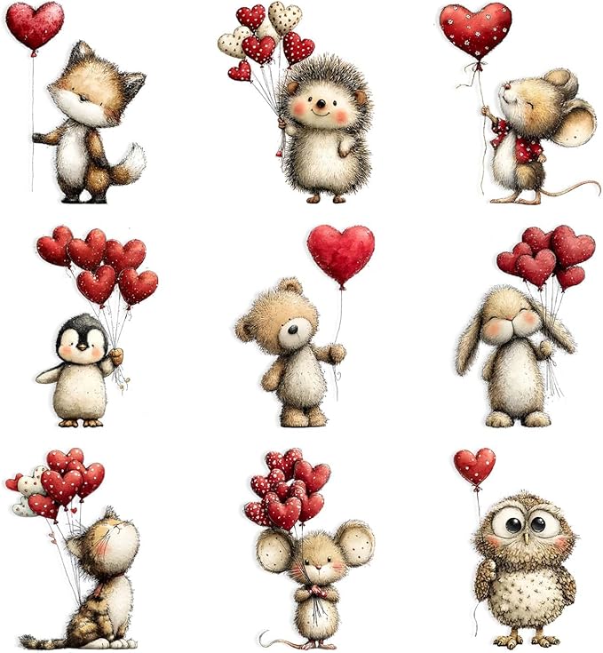 9 Pcs Valentines Day Tree Ornaments Romantic Cute Animal Hedgehog Penguin Take by NSSHEL