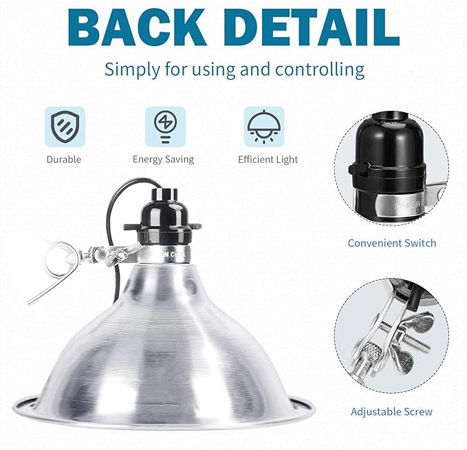 EP Clamp Lamp Light with Detachable 8.5 Inch Aluminum Reflector, 150 Watt E26 - Image 2
