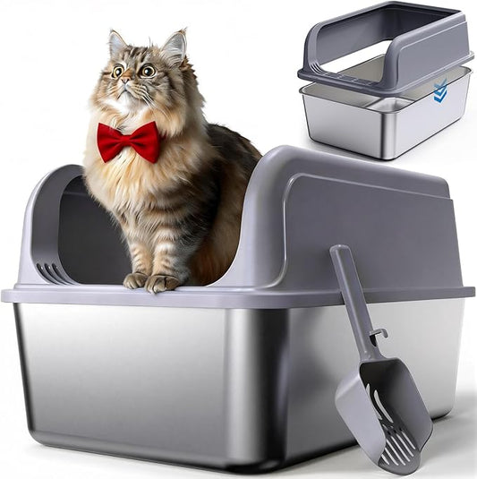 Powools Stainless Steel Cat Litter Box, Metal Litter Box by Powools