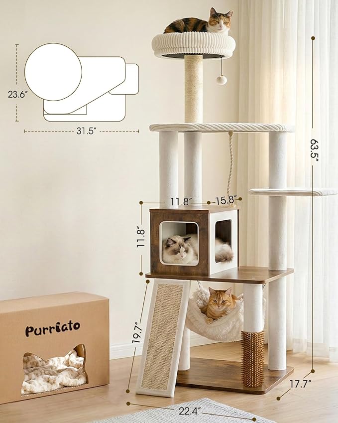 61" Modern Cat Tree Tower for Indoor Cats, Luxury Climbing Tower - Image 7