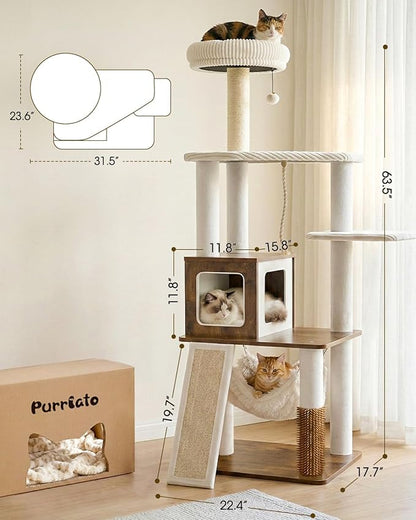 61" Modern Cat Tree Tower for Indoor Cats, Luxury Climbing Tower - Image 7