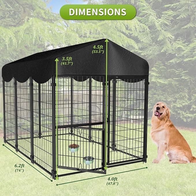Dog Kennel Outdoor with Roof, 4x4.5x6.2FT Large Heavy Duty Outside Dog Enclosure - Image 5