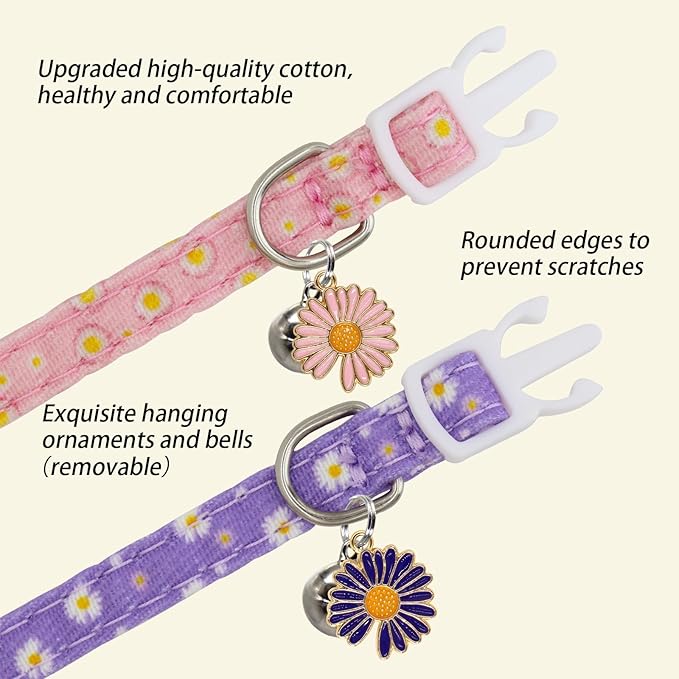 Cat Collars for Girl Cats & Boys, 2 Pack Soft Cotton Breakaway Collar - Image 4