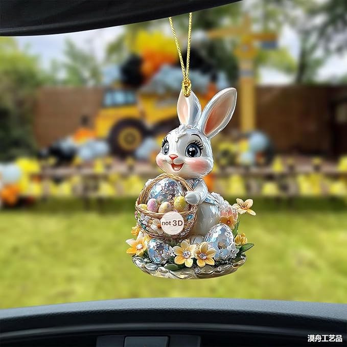3 Pcs Easter Decorations Acrylic Hanging Ornaments Bunny Flower Garland Designs - Image 4