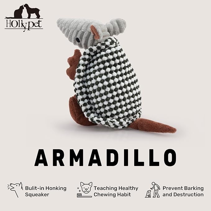 Hollypet Plush Dog Squeaky Toy Stuffed Armadillo Animal Pet Puppy Chew Toys - Image 4