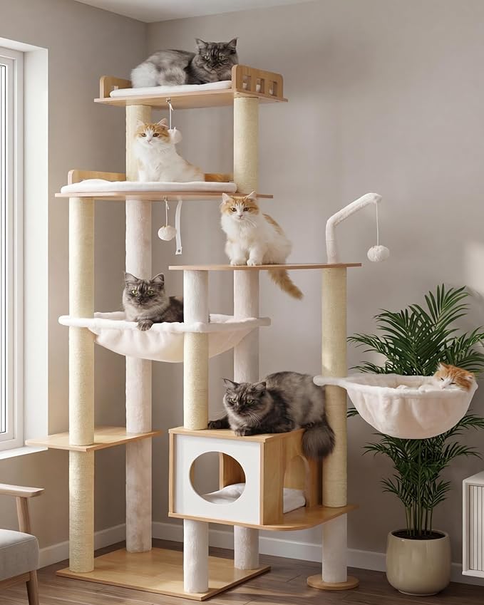Heybly Cat Tree, 70.5 Inch Wood Tall Cat Tower - Image 2