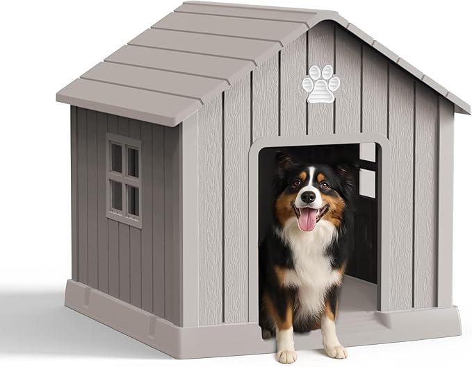 Vixzen 32in Large Outdoor Dog House, Durable Water Resistant Resin Dog House by Vixzen
