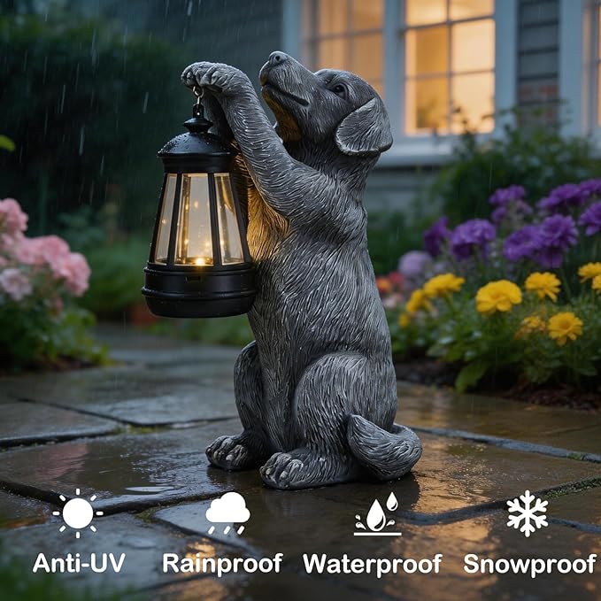 Solar Dog Outdoor Statue with Lantern – Garden Dog Figurines - Image 5