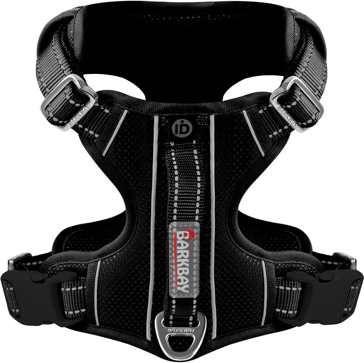 BARKBAY Dog Harness No Pull with ID Tag Pocket - Heavy Duty, Reflective, Easy Control for Large Dogs(Black,L)
