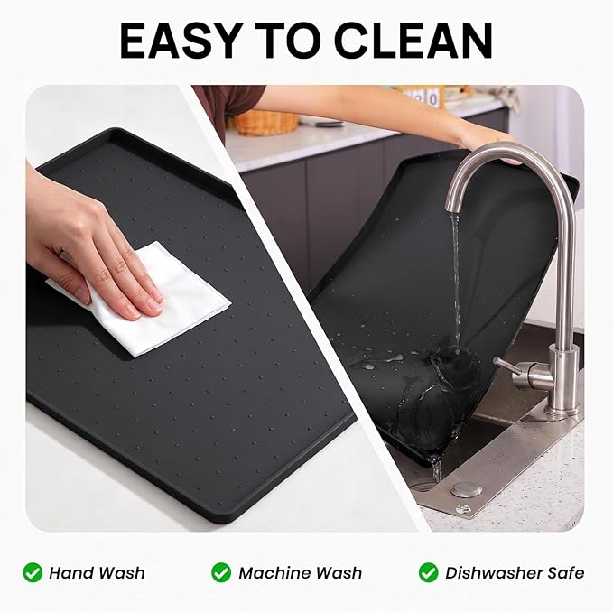 YINEYA Silicone Dog & Cat Food Mat Waterproof 22" x 14", Raised Edge Dog Bowl - Image 6