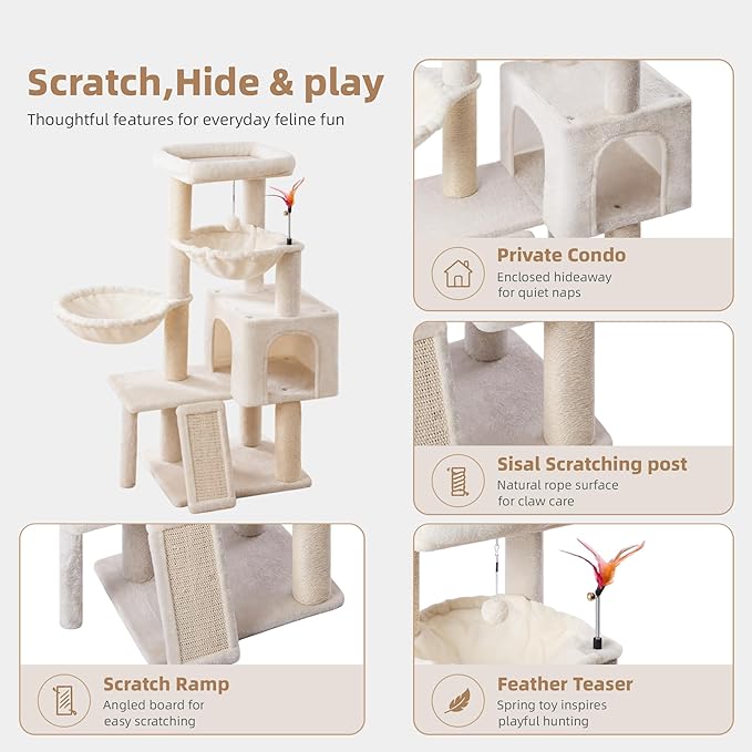 Cat Tree with Cat Condo and Two Hammocks, Cat Tree with Scratching Posts and - Image 5