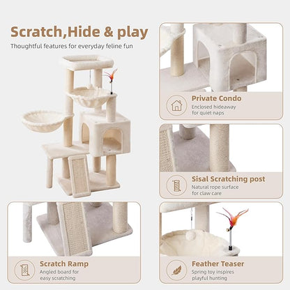 Cat Tree with Cat Condo and Two Hammocks, Cat Tree with Scratching Posts and - Image 5