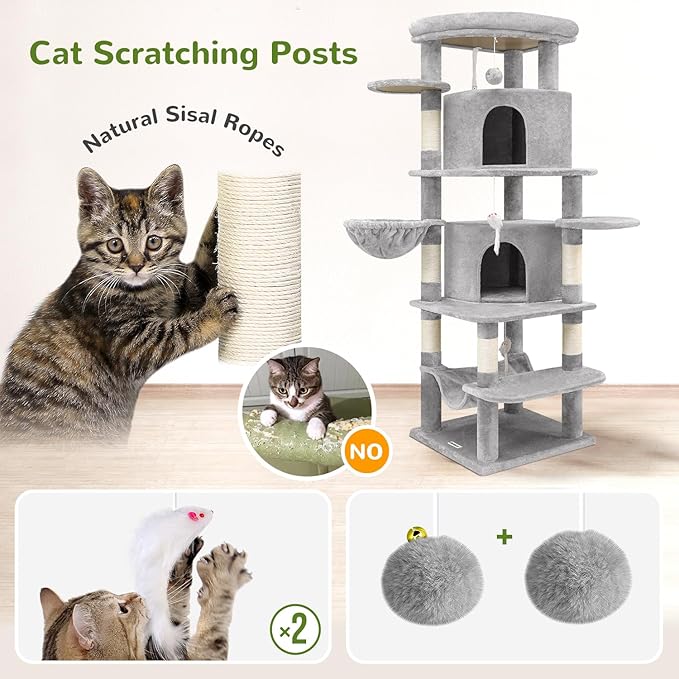 Globlazer Corner Cat Tree for Large Cats, 66inch Tall Curved Series Large Cat - Image 6