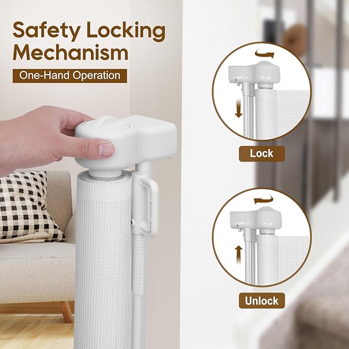 Miumoon 150 inch Retractable Baby Gates 34 inch Tall, Retractable Gate - Image 5