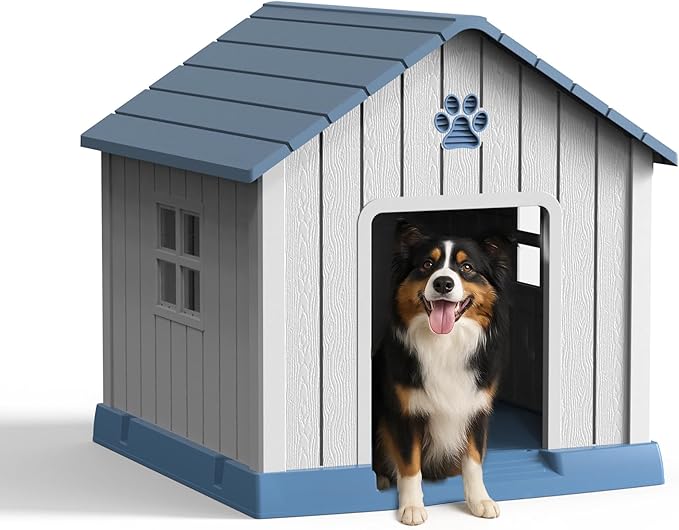 Vixzen 32in Large Outdoor Dog House, Durable Water Resistant Resin Dog House by Vixzen