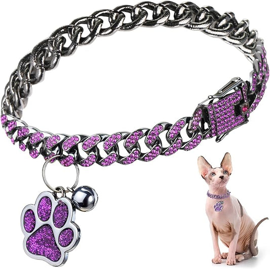 Hillban Cat Collar Diamond Chain Glitter Collar Walking Metal by Hillban