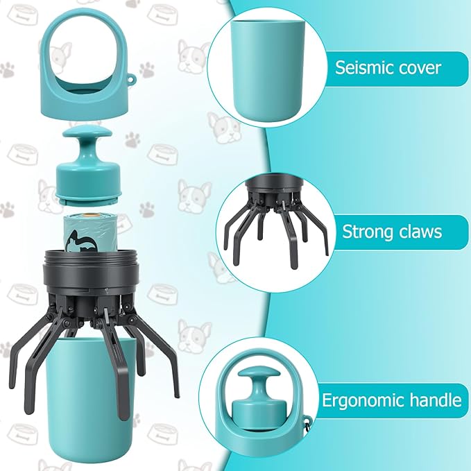 STHF Easy one-Hand Dog Waste Pickup. Portable Claw Tool Includes Bag Dispenser - Image 2