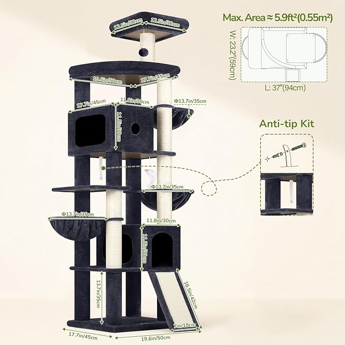 Globlazer 83in Heavy Duty Cat Tree, Giant Cat Tower - Image 6