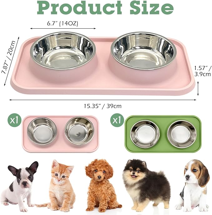 BNOSDM 2 Pcs Double Dog Food Bowls Stainless Steel Small Dog Food and Water - Image 2