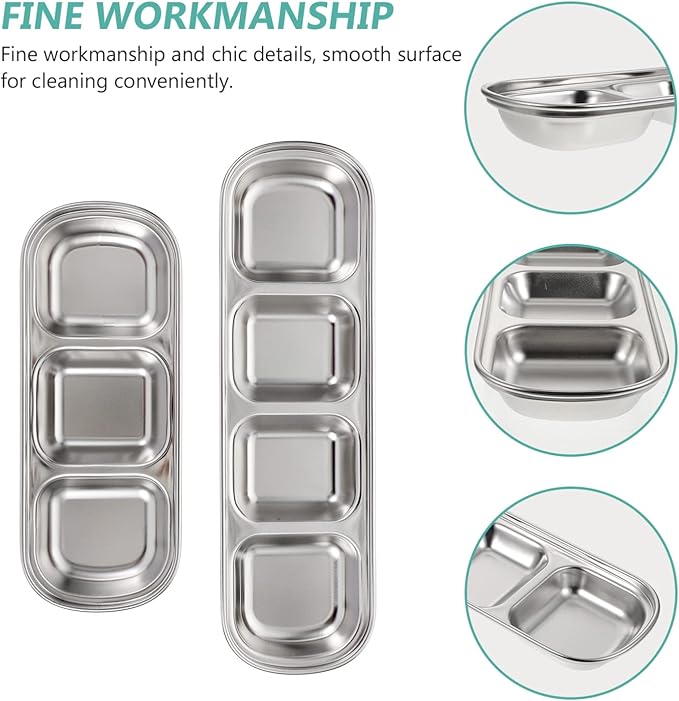 VILLCASE Stainless Steel Pet Feeding Tray 3-Compartment Multi-Grid Fodder Plate - Image 7