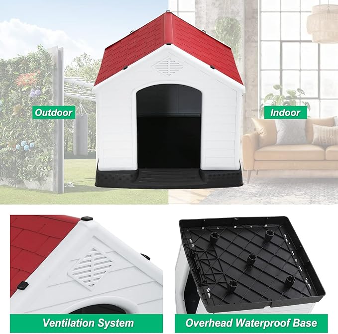 FDW Dog House Indoor Outdoor Durable Ventilate Waterproof Pet Plastic Dog House - Image 6