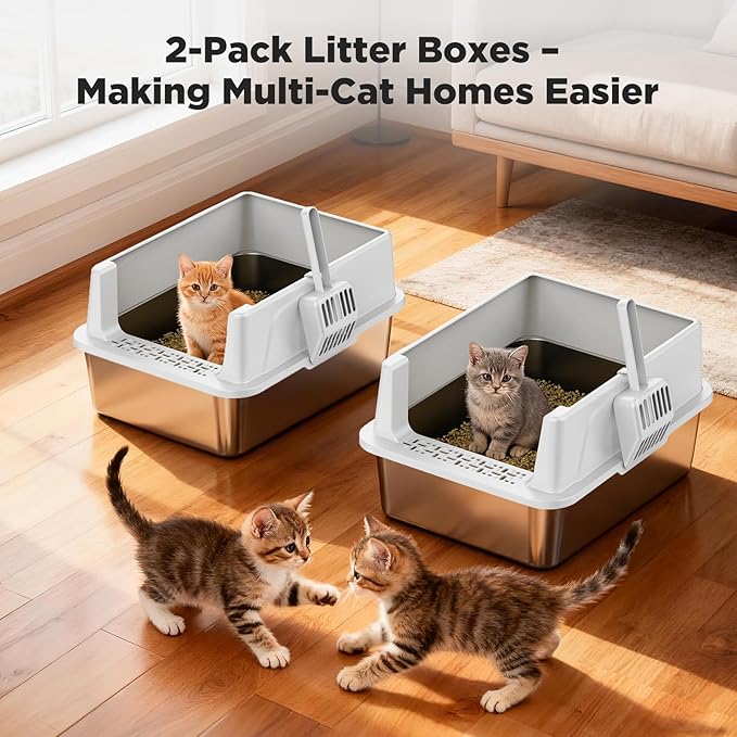 FURTIME 2 Pack Stainless Steel Cat Litter Box - Image 9