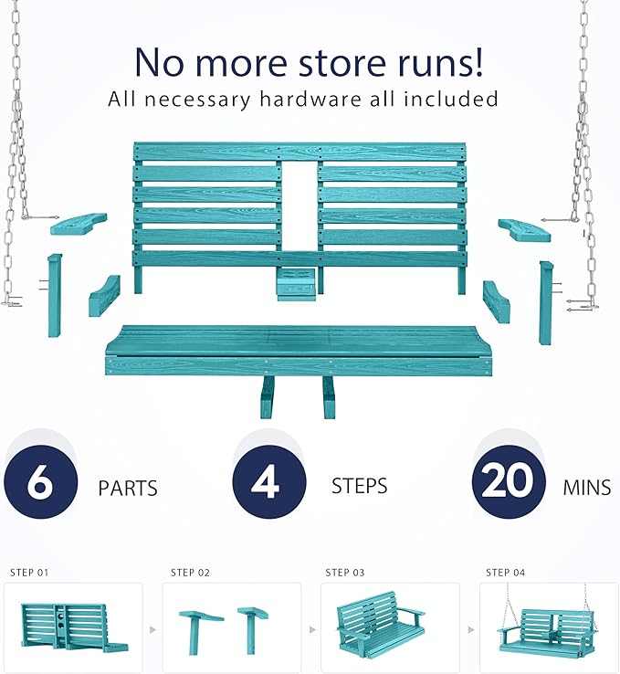 KINGYES Outdoor Hanging Porch Swing Set of 4, 2 Seat Patio Swing Recliner - Image 5