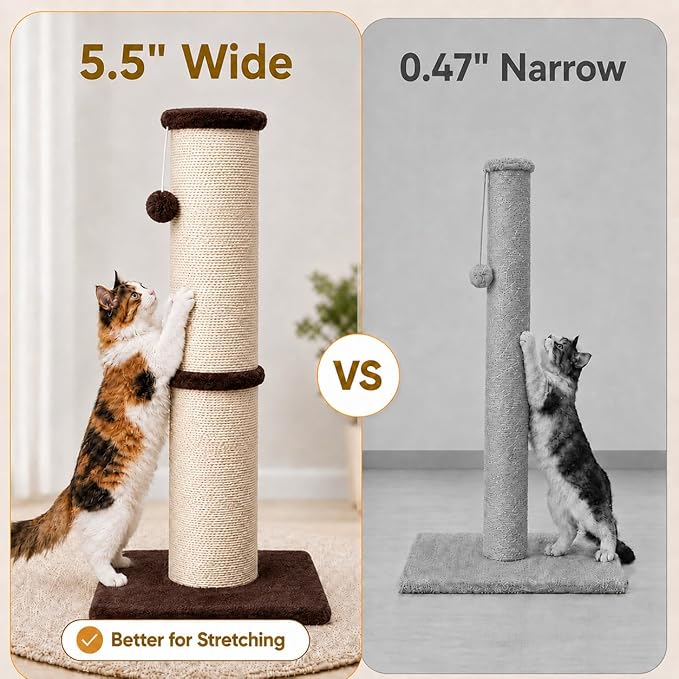 PAWSCRAT Cat Scratching Post 32 Inch High, 5.5 Inch Large Diameter Natural - Image 4