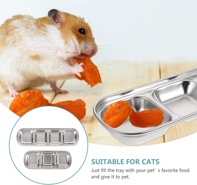 VILLCASE Stainless Steel Pet Feeding Tray 3-Compartment Multi-Grid Fodder Plate - Image 8