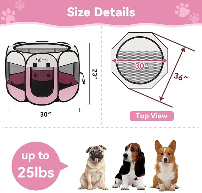 Siedihit Pink Puppy Playpen for Middle Dog Cat, Dog Tent Crates Cage - Image 7
