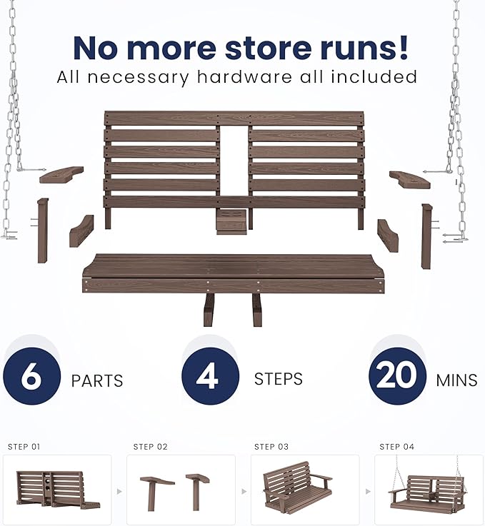 KINGYES Outdoor Hanging Porch Swing Set of 2, Waterproof Swing - Image 5